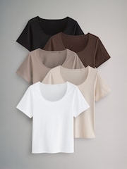 The Set Black/Brown/Neutral/Nude/White 5 Pack Slouch Short Sleeve T-Shirt - Image 1 of 13