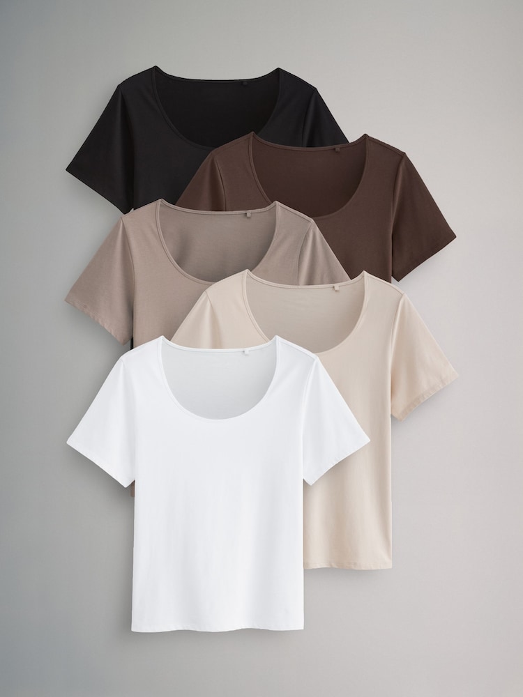 The Set Black/Brown/Neutral/Nude/White 5 Pack Slouch Short Sleeve T-Shirt - Image 1 of 13