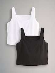 The Set Black/White 2 Pack Linen Blend Shell Tops - Image 2 of 2