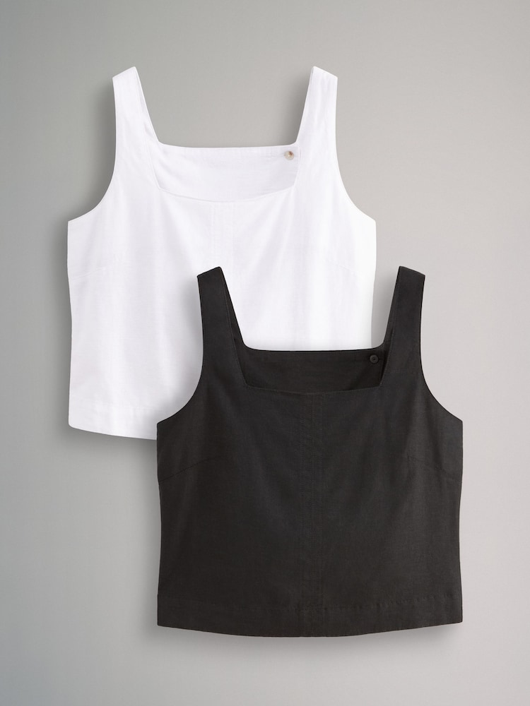 The Set Black/White 2 Pack Linen Blend Shell Tops - Image 2 of 2