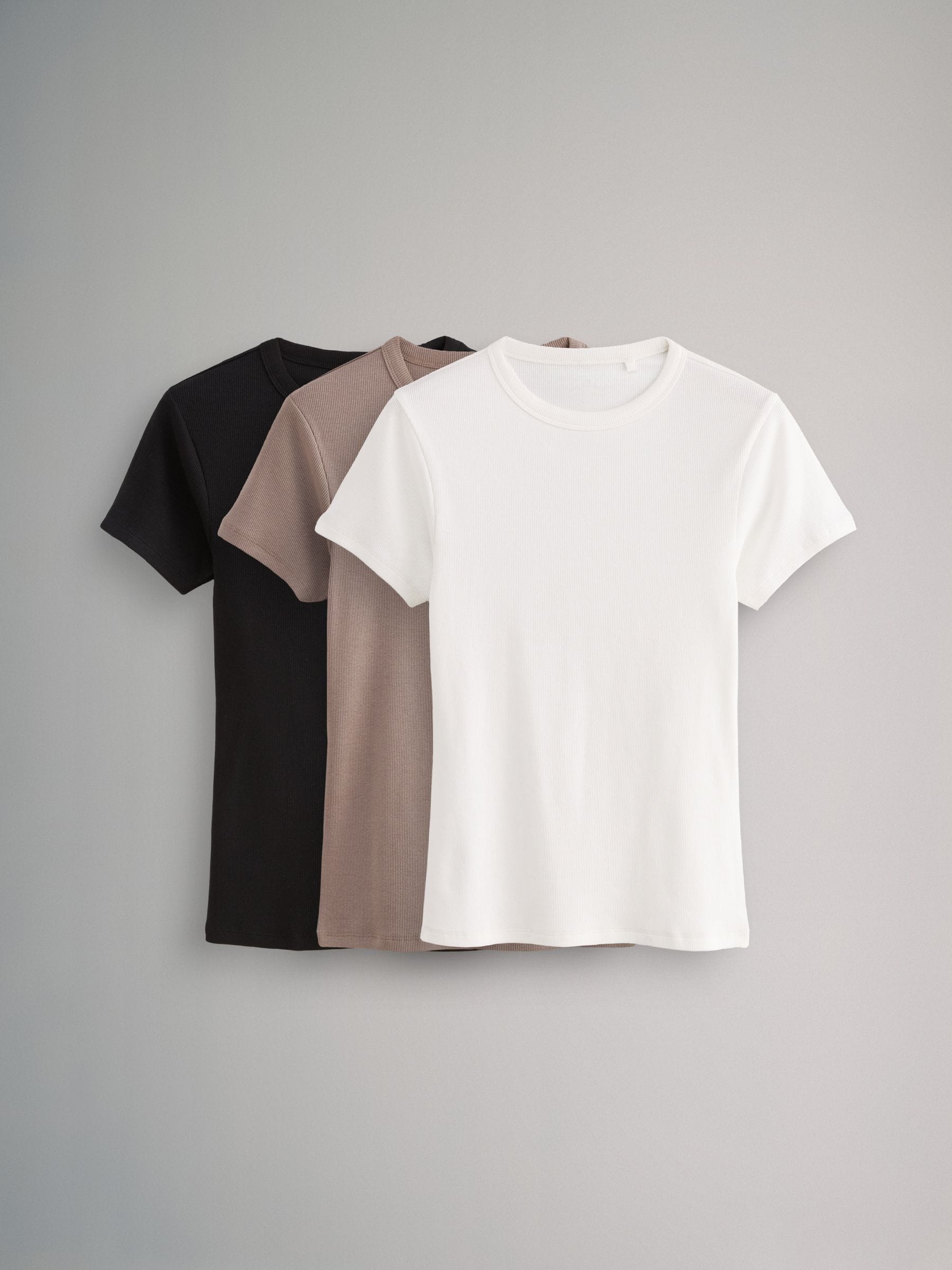 Buy The Set Black/Taupe Brown/White 3 Pack Ribbed Short