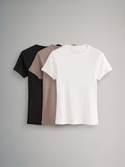 The Set Black/Taupe Brown/White 3 Pack Ribbed Short Sleeve T-Shirts - Image 2 of 11