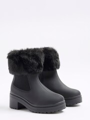River Island Black Girls Faux Fur Cuff Heel Boots - Image 2 of 5