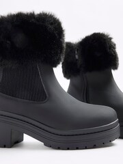 River Island Black Girls Faux Fur Cuff Heel Boots - Image 5 of 5