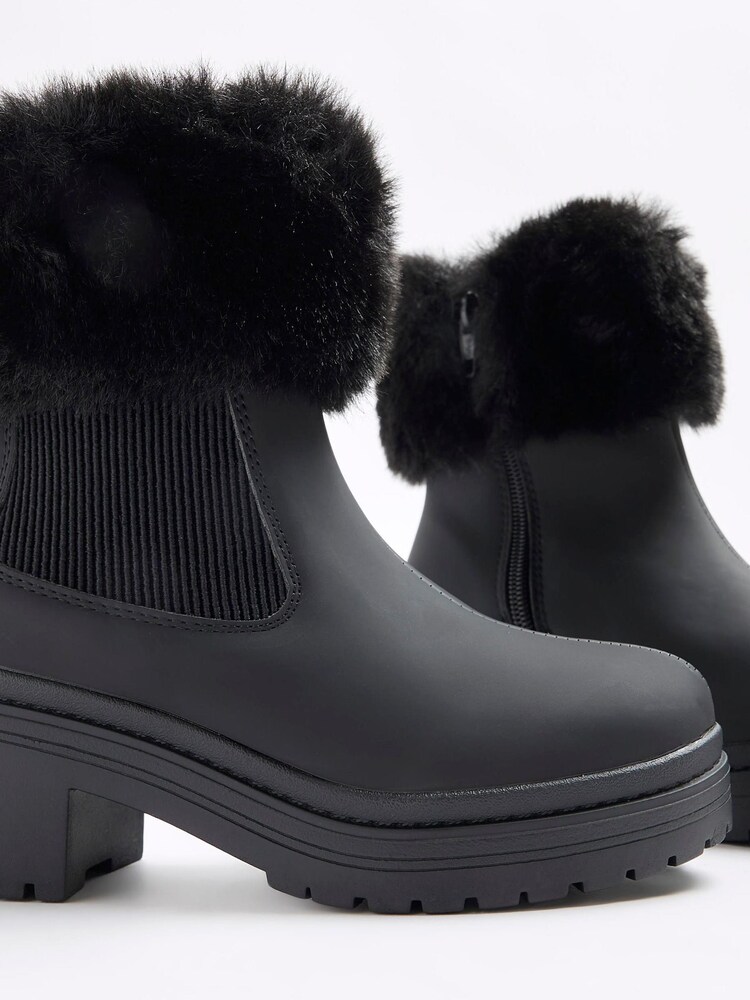 River Island Black Girls Faux Fur Cuff Heel Boots - Image 5 of 5