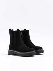 River Island Black Girls Suedette Diamonte Boots - Image 2 of 5