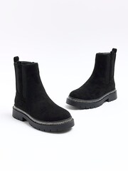 River Island Black Girls Suedette Diamonte Boots - Image 4 of 5