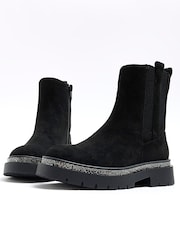 River Island Black Girls Suedette Diamonte Boots - Image 5 of 5