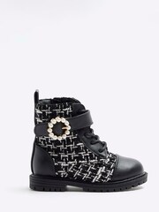 River Island Black Girls Boucle Pearl Boots - Image 1 of 5