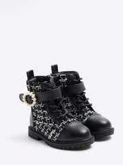 River Island Black Girls Boucle Pearl Boots - Image 2 of 5