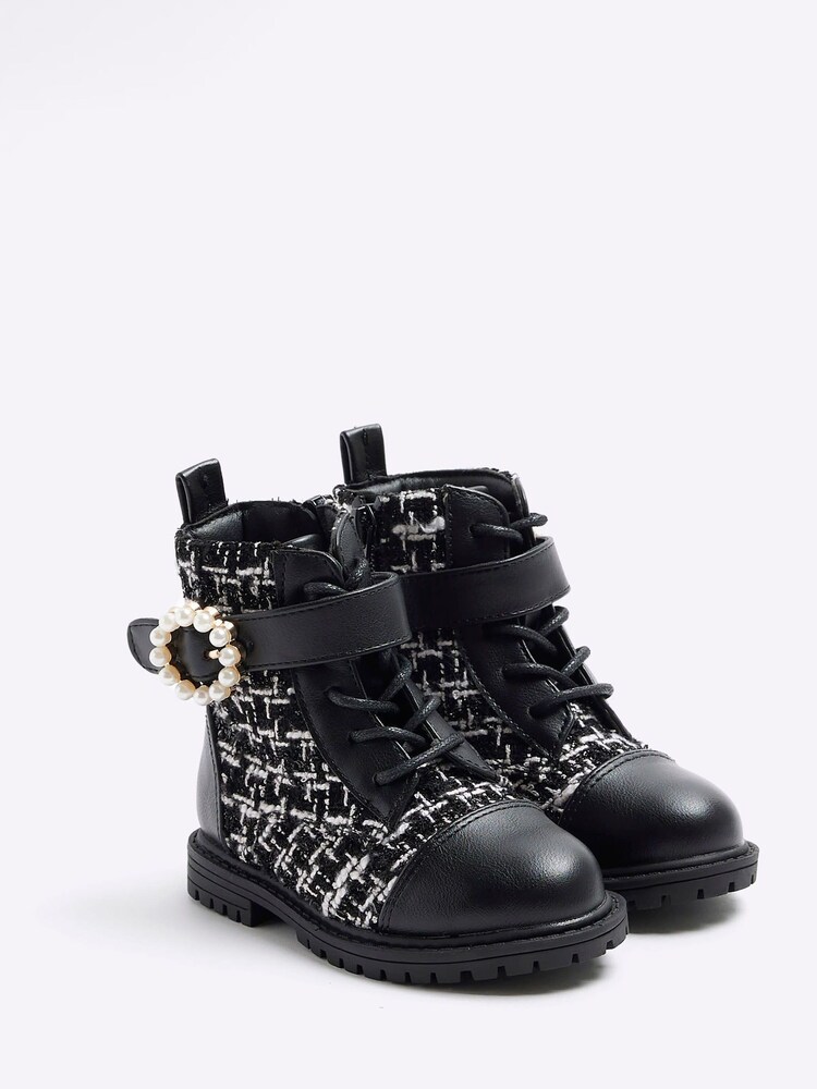 River Island Black Girls Boucle Pearl Boots - Image 2 of 5