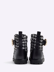 River Island Black Girls Boucle Pearl Boots - Image 3 of 5