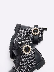 River Island Black Girls Boucle Pearl Boots - Image 4 of 5