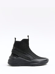 River Island Black Boys Tech Hi Top Socks Trainers - Image 1 of 5