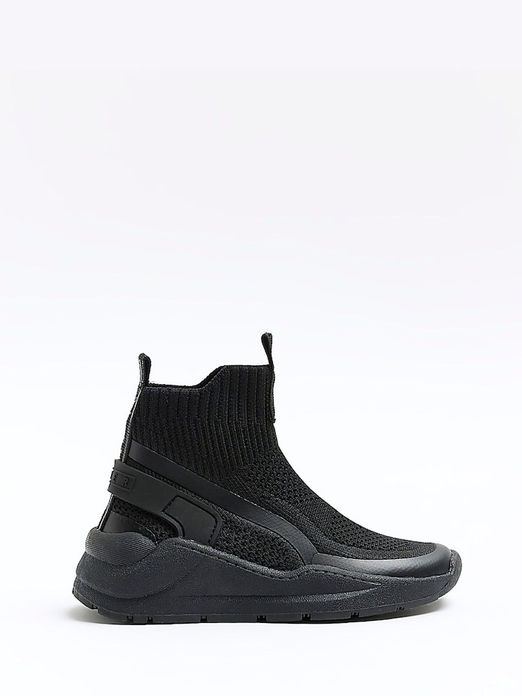 River Island Black Boys Tech Hi Top Socks Trainers - Image 1 of 5