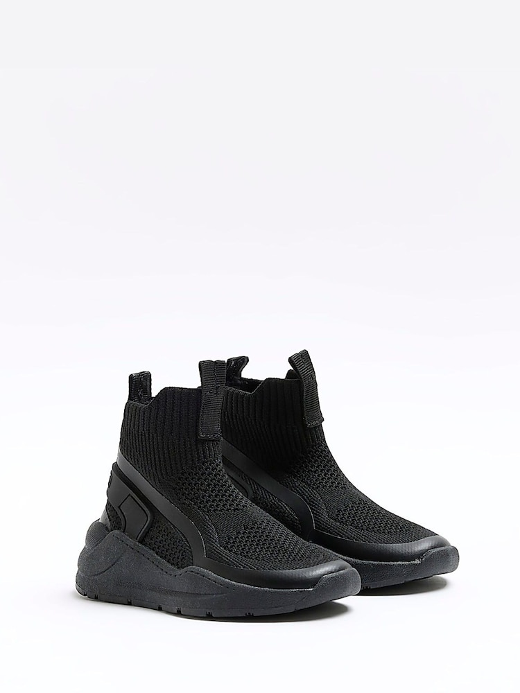 River Island Black Boys Tech Hi Top Socks Trainers - Image 2 of 5