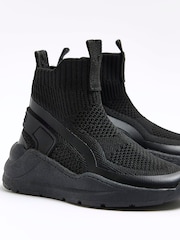 River Island Black Boys Tech Hi Top Socks Trainers - Image 5 of 5