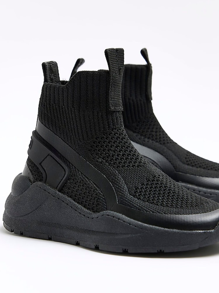 River Island Black Boys Tech Hi Top Socks Trainers - Image 5 of 5