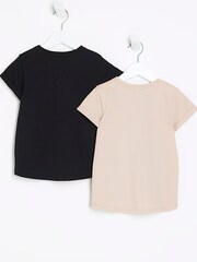 River Island Black/Natural Mini Girls 100% Cotton Diva T-Shirts 2 Pack - Image 2 of 4