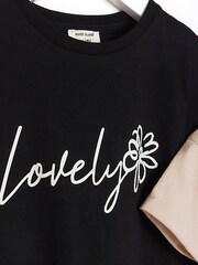River Island Black/Natural Mini Girls 100% Cotton Diva T-Shirts 2 Pack - Image 3 of 4