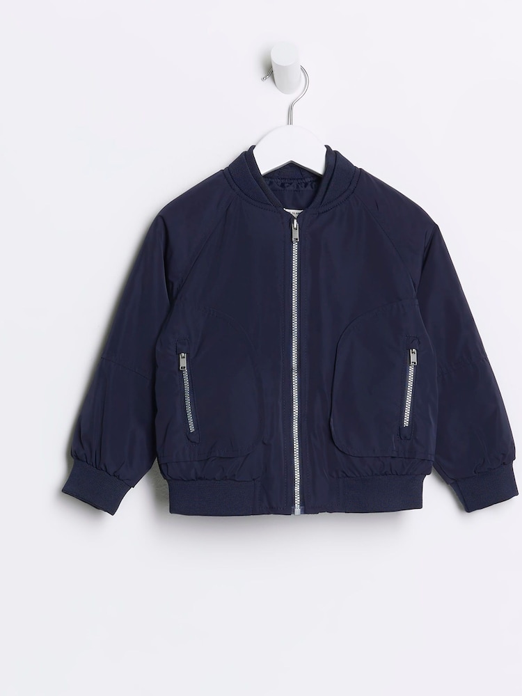 River Island Dark Blue Boys Nylon Bomber Jacket - Image 1 of 6 River Island Dark Blue Boys Nylon Bomber Jacket - Image 1 of 6