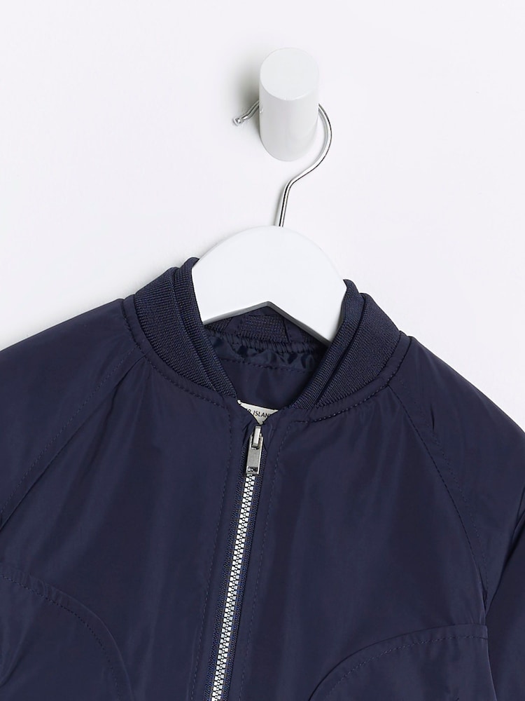 River Island Dark Blue Boys Nylon Bomber Jacket - Image 3 of 6