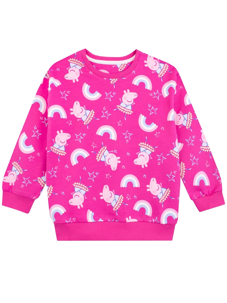 Character Pink 100% Cotton Peppa Pig Rainbow Aop Sweatshirt and Joggers Set - Image 2 of 4