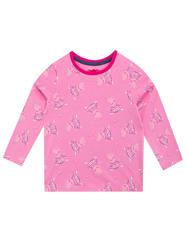 Character Pink 100% Cotton Peppa Pig Pinafore Dress and Long Sleeve Aop Top - Image 2 of 4
