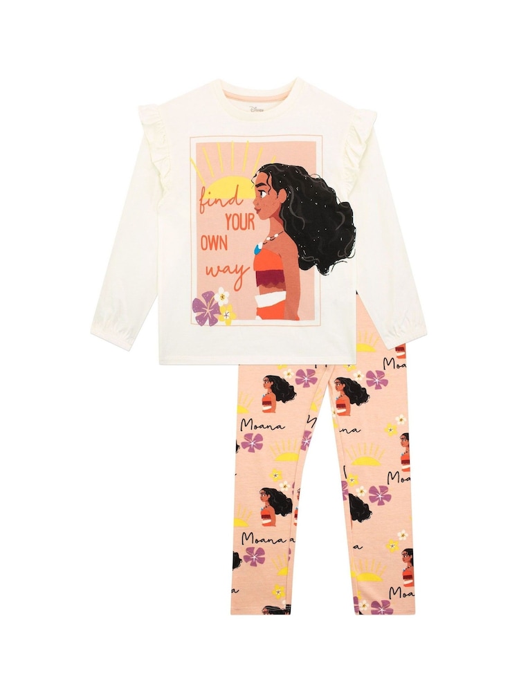 Character Cream Moana ‘Find Your Own Way’ 100% Cotton Long Sleeve Top and Legging Set - Image 1 of 5