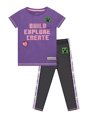 Character Purple Minecraft Build Explore Create T-Shirt and Leggings Set - Image 1 of 5