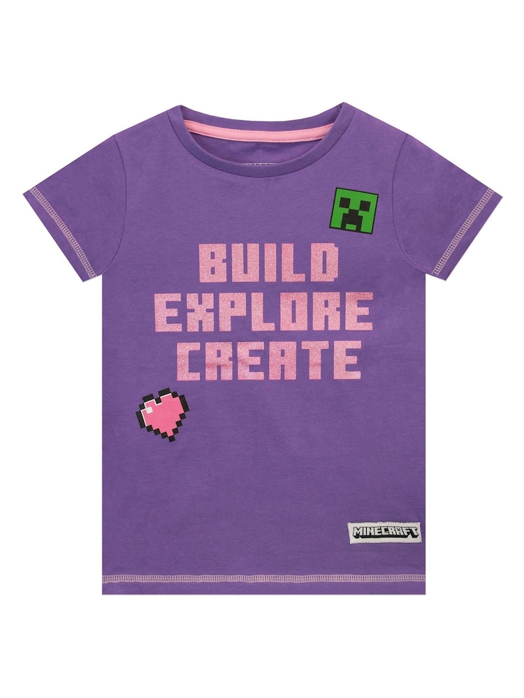 Character Purple Minecraft Build Explore Create T-Shirt and Leggings Set - Image 2 of 5