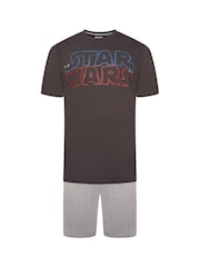 Brand Threads Grey Mens Star Wars 100% Cotton Short Pyjamas Set - Image 1 of 4