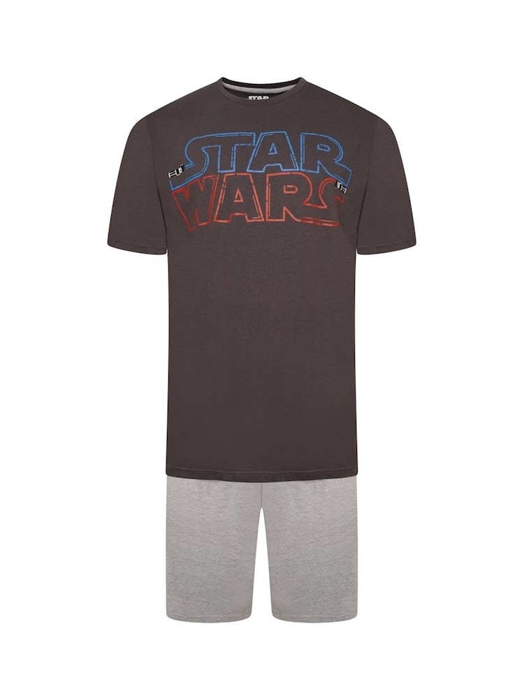 Brand Threads Grey Mens Star Wars 100% Cotton Short Pyjamas Set - Image 1 of 4