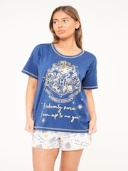Brand Threads Blue Harry Potter Ladies Short Pyjama Set - Image 1 of 5