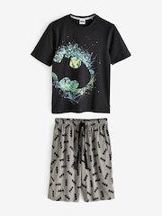 Brand Threads Jet Black Mens 100% Cotton Star Wars Mandalorian Short Pyjamas Set - Image 1 of 3