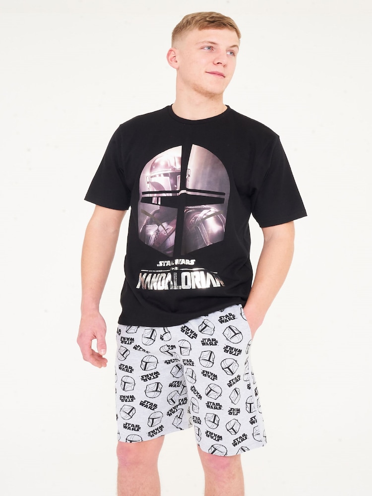 Brand Threads Black Star Wars Mandalorian Mens Short Pyjama Set - Image 1 of 9