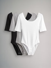 The Set Black/Grey/White 3 Pack Ribbed Scoop Neck Bodysuits - Image 2 of 12