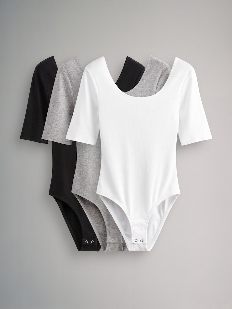 The Set Black/Grey/White 3 Pack Ribbed Scoop Neck Bodysuits - Image 2 of 12