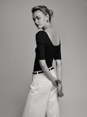 The Set Black/Grey/White 3 Pack Ribbed Scoop Neck Bodysuits - Image 5 of 12