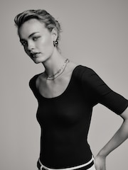 The Set Black/Grey/White 3 Pack Ribbed Scoop Neck Bodysuits - Image 6 of 12
