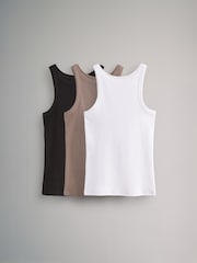 The Set Black/Taupe Brown/White 3 Pack Ribbed Racer Vests - Image 2 of 9