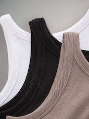 The Set Black/Taupe Brown/White 3 Pack Ribbed Racer Vests - Image 9 of 9