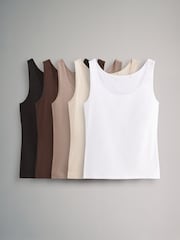 The Set Black/Brown/Neutral/Nude/White 5 Pack Scoop Neck Vests - Image 1 of 13