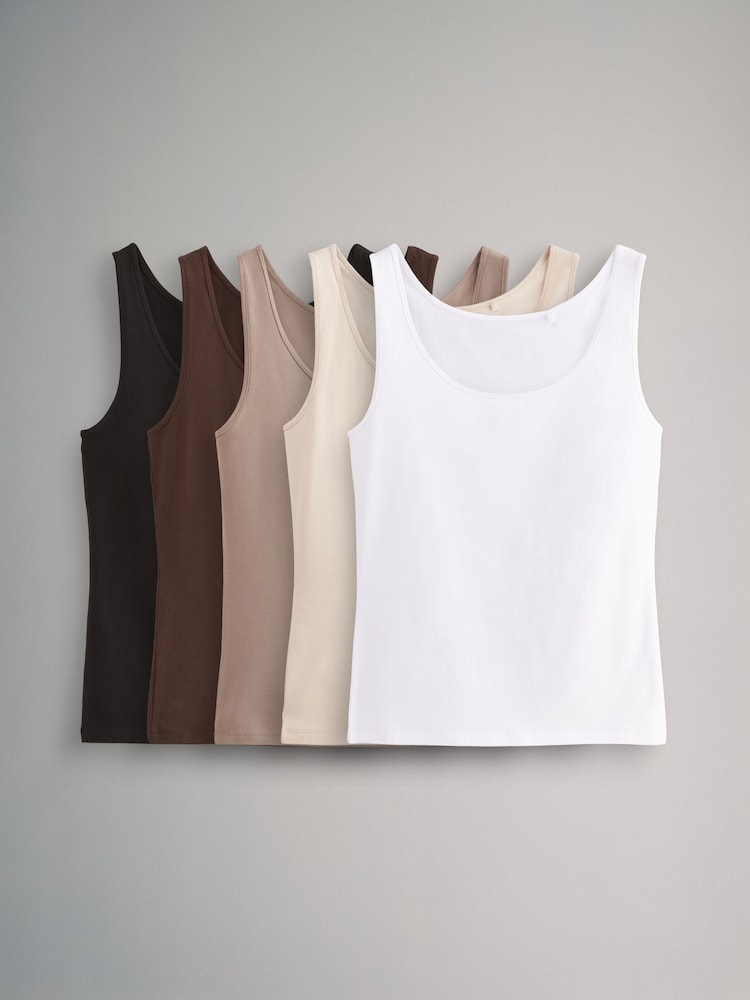 The Set Black/Brown/Neutral/Nude/White 5 Pack Scoop Neck Vests - Image 1 of 13