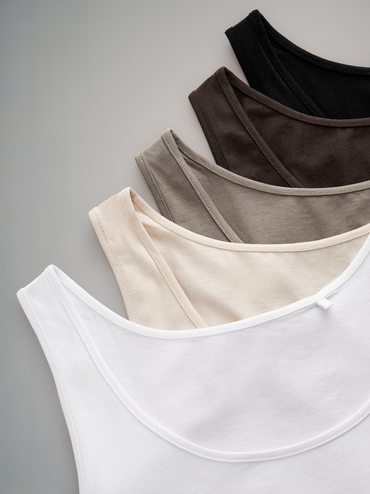 The Set Black/Brown/Neutral/Nude/White 5 Pack Scoop Neck Vests - Image 13 of 13