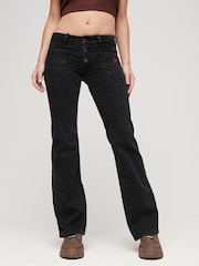 Superdry Black Slim Cotton Vintage Low Rise Flare Jeans - Image 4 of 6