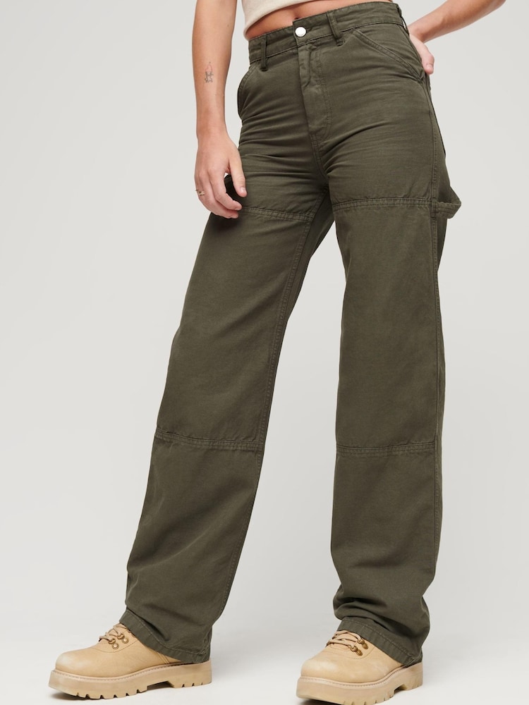 Superdry Green Wide Carpenter Trousers - Image 1 of 6