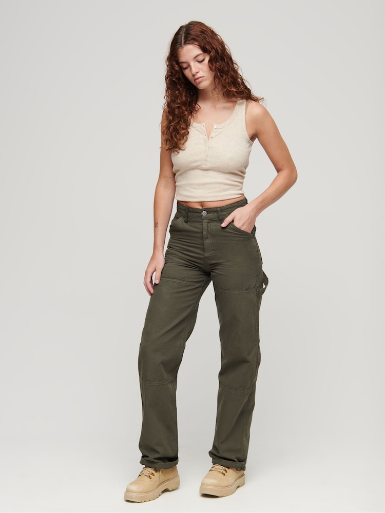 Superdry Green Wide Carpenter Trousers - Image 2 of 6