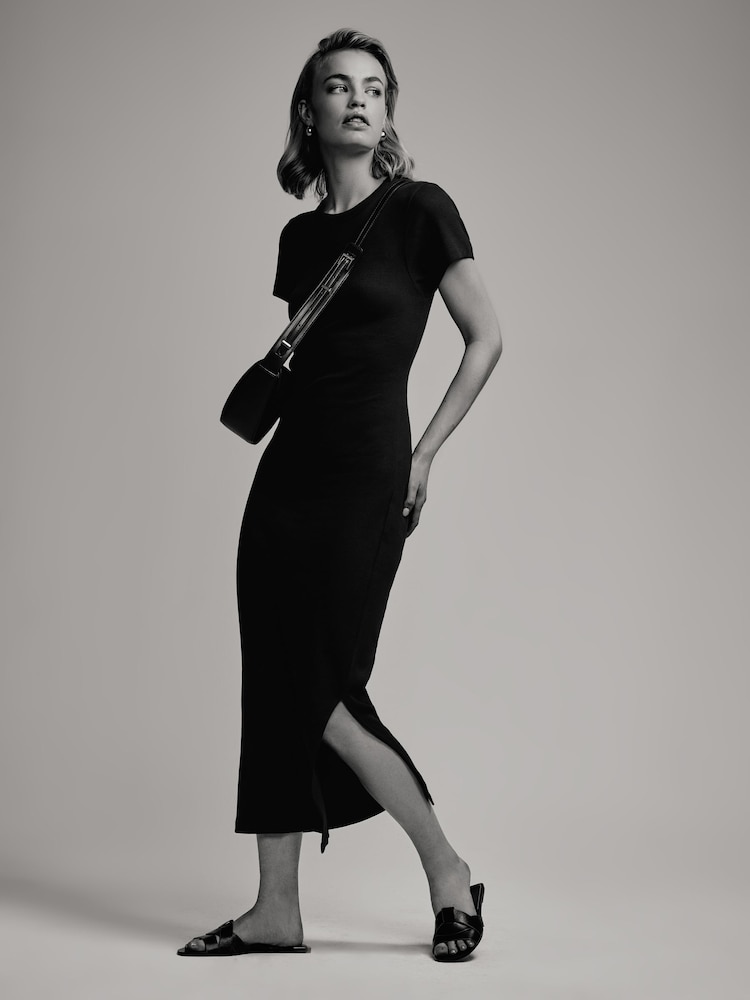 The Set Black/Grey/Khaki Green 3 Pack Ribbed Short Sleeve Bodycon Dress - Image 1 of 8