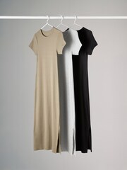 The Set Black/Grey/Khaki Green 3 Pack Ribbed Short Sleeve Bodycon Dress - Image 2 of 8